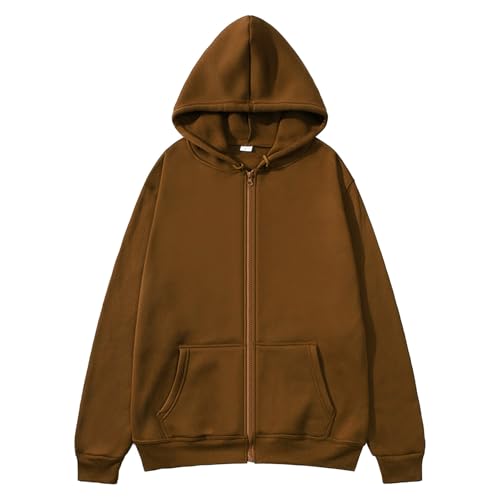 Mens Classic Hoodie Sweatshirt Full Zip Casual Lounge Jackets Tops Solid Color Loose Fit Outfits with Pockets