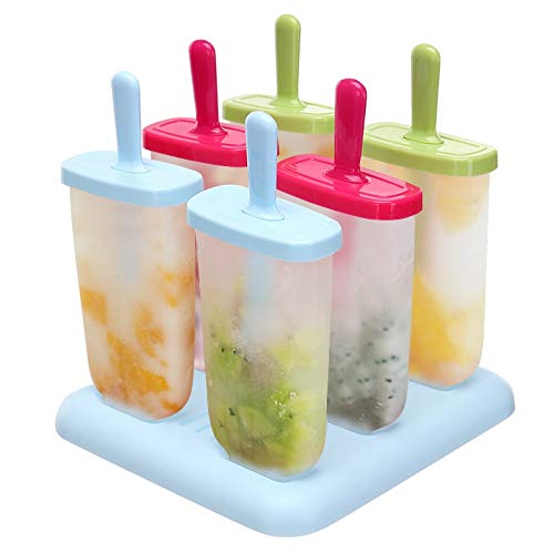 FX 6Pcs/Set Popsicle Molds Reusable Ice Cube Tray Kids Ice Cream Tray Holder Lolly Pops Food Grade Plastic Popsicle Mold (Color : Colorful)