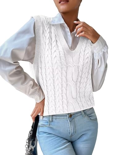 Image of Womens Sweater Vest Sleeveless Cotton Casual V Neck Pullover