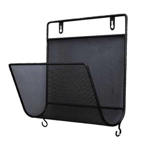 Cabilock Modern Creative Wall-mounted Rack Iron Mesh Magazine Carrier Shelf with Small Hooks for Home