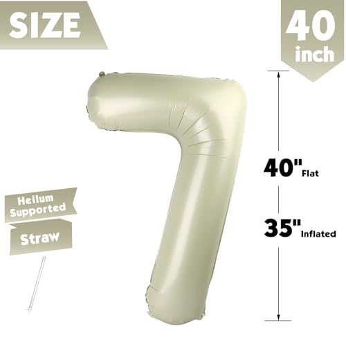 Image of 40 Inch Cream Number 7 Balloon Birthday Party Decorations for Men & Women