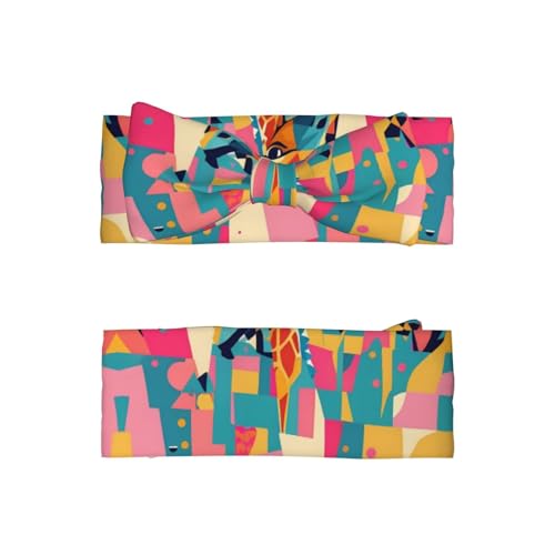0-6 Months Baby Bow Hairband for Newborn, Infant, Toddler, Elastic Bow Headband, Memphis Giraffe Decorative Headband2