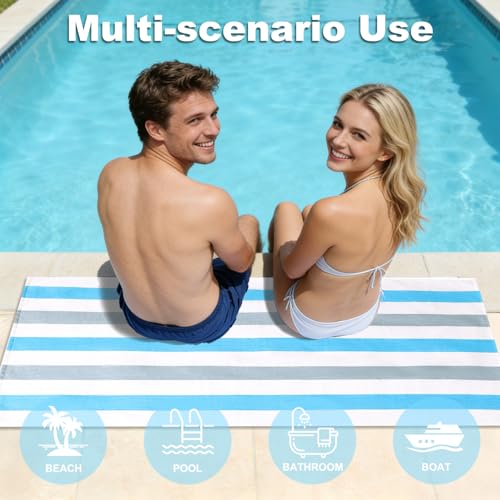 Jessy Home 4 Pack Striped Oversized Beach Towel Set, 40x70 Inch Microfiber Sandproof Quick Dry Super Soft Swim Towels, Absorbent Stylish Pool Towels, Swim Cover Up for Beach Vacation Travel by Jessy Home - Used condition - Image 5