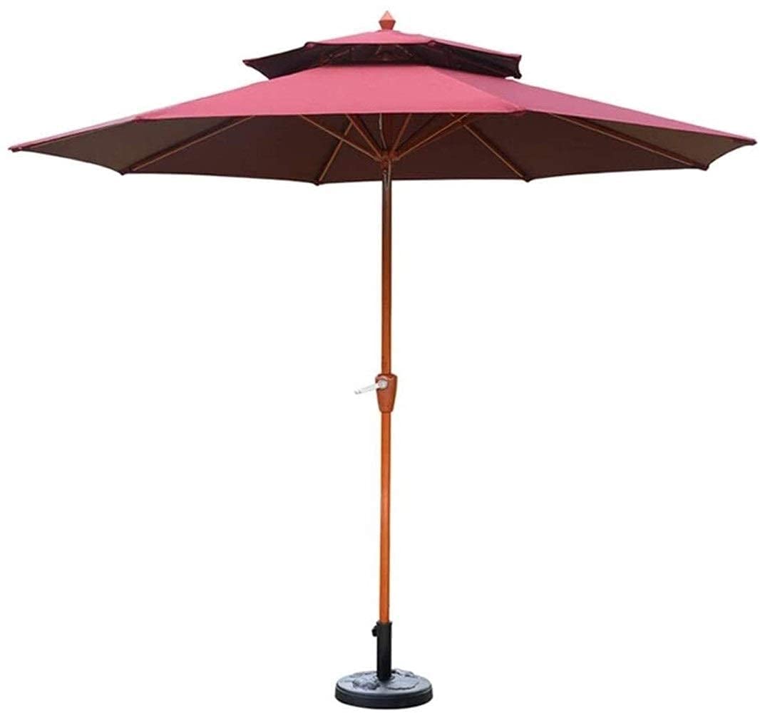 SaryEdge Outdoor Garden Parasols Parasols with Umbrella Base 9ft / 2.7m Garden Umbrella with Crank Handle, Sun Shade Waterproof Protection for Terrace, Balcony, Pat,Wine Red-A