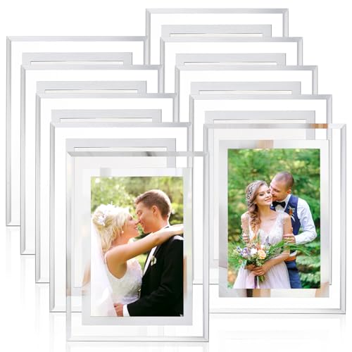 4 x 6 Glass Picture Frame Set of 10, Silver Mirror Photo Frames, ...