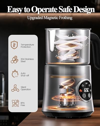 Image of 5 in 1 Electric Milk Frother: 16.9oz /500ml Large Capacity Dishwasher Safe Milk Steamer for Hot & Cold Milk Froth - Automatic Milk Frother & Warmer for Latte, Cappuccinos, Macchiato, Hot Chocolate