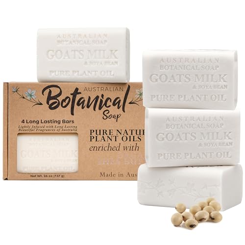 Image of Australian Botanical Soap Goat Milk Soap Bars, 6.6 oz, Pack of 4, Gift Box | Gift-Boxed Set of 4 Goat Milk Soap Bars, Made with Soya Bean Oil and Organic Shea Butter, Suitable for All Skin Types