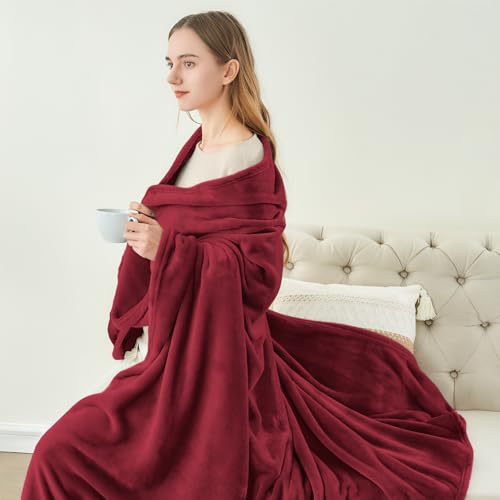 Image of BEDELITE Fleece Blanket Burgundy Throw Blankets for Couch & Bed, Luxury Plush Cozy Fuzzy Blanket 50x60 inches, Super Soft Warm Lightweight Throw Blanket for Travel Camping