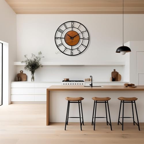 Image of vissera Designer Metal Wall Clock for Living Room | Antique Stylish Fancy Decorative Big Size Wall Watch for Bedroom, Office, Kitchen, Dining, Hall and Decor
