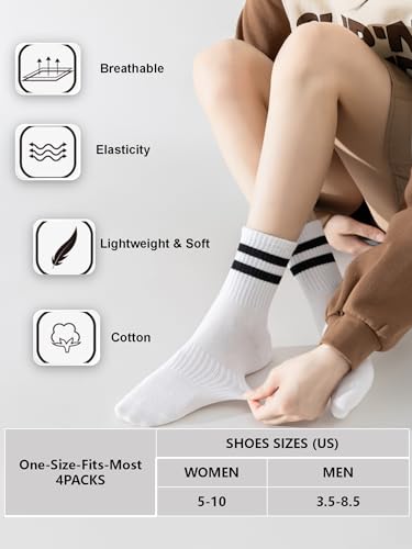 YUWELL Womens Striped Crew Socks, Cotton Cozy Casual Socks for Women 4 Pairs, Size 5-102