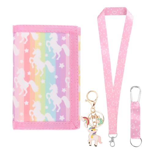 GADITIEK Brustbeutel Mädchen Geldbeutel Portmonee mit Schlüsselanhänger Portemonnaie Mädchen für Geburtstagsgeschenk (Einhorn - Neu)