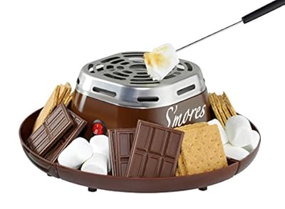 Nostalgia SMM200 Indoor Electric Stainless Steel S'mores Maker with 4 Compartment Trays for Graham Crackers, Chocolate, Marshmallows and 2 Roasting Forks, Brown