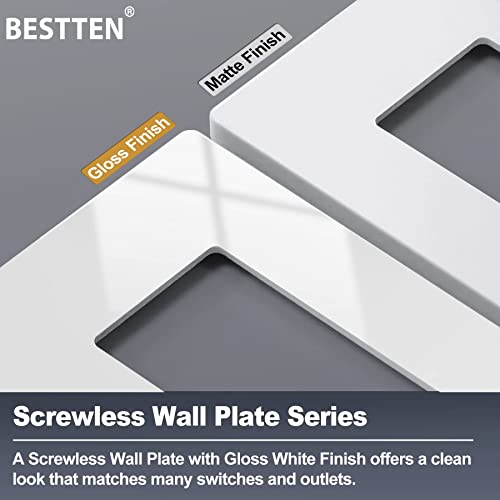 [2 Pack] Bestten 4-Gang Screwless Wall Plate, Uswp4 White Series, Decorator Outlet Cover, H4.69” X W8.35”, For Light Switch, Dimmer, Usb, Gfci, Receptacle #TOP5