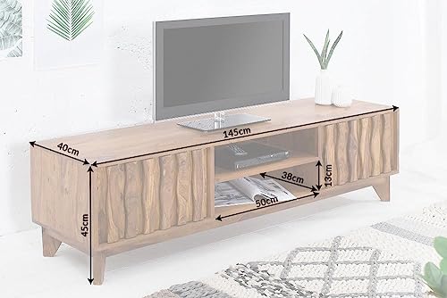 Image of Space Galaxy Solid Sheesham Wood TV Unit Stand for Living Room | Wooden Entertainment Console Cabinet with 2 Doors & Shelf Storage | Free Standing TV Table for Home, Natural (57x15.7x17.71 Inch)