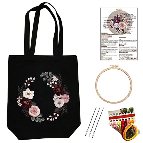 SacJkt Sticken Set Erwachsene, Canvas Tote Bag Stickerei Starter Set mit Werkzeug und Anleitung, Kreuzstich Kit für Anfänger Erwachsene und Stickereiliebhaber