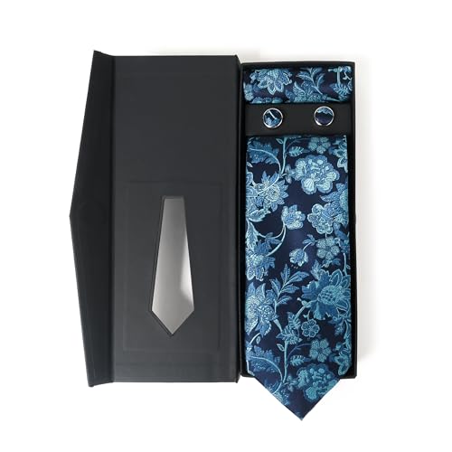 Image of Men's Tie Set with Pocket Square and Cufflinks | 100% microfiber; tie 59 x 3.15 in; square 10 x 10 in; gift box included