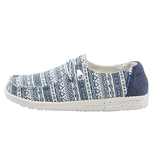 Image of Hey Dude Women's Wendy Blue Aztec Size 9 | Women's Shoes | Women's Lace Up Loafers | Comfortable & Light-Weight