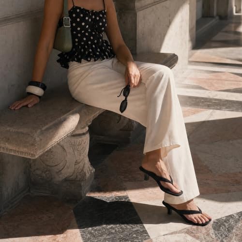 Image of Dsevht Kitten Heels for Women Jelly Square Open Toe Sandals Flip Flop Heel Summer Low Heeled Thong Sandals