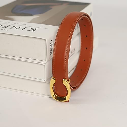 Image of Aurolran Women's Fashion Classic Metal Buckle Leather Belt with Jeans Dress