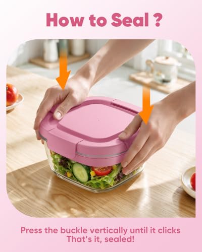 Image of Canfanni Glass Salad Container, 56oz Bowl with Airtight Lids, Tray, Fork