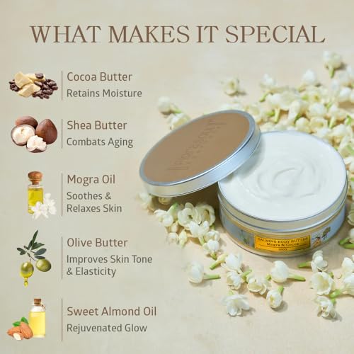 Image of Ayurveda Natural Calming Body Butter | Provides Deep Moisturization and Enhances Glow | Prevents Dryness | With Mogra and Cocoa Butter | For Men and Women | For All Skin Types |200g