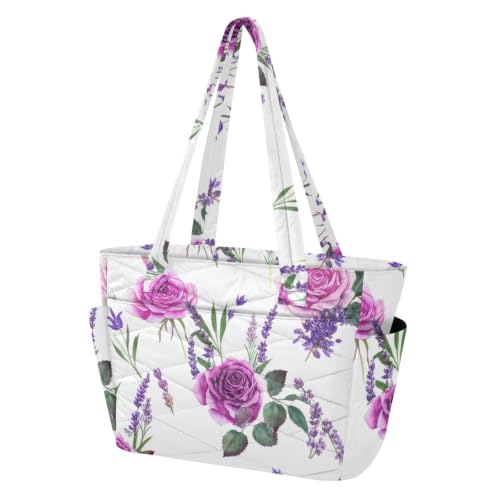 Bolsa de mano con cremallera ligera de rosas moradas diseño estampado 4