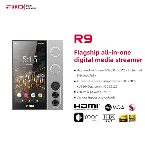 Image of FiiO R9 Android Media Streamer, Network Player, HDMI /MQA Full Decode, USB DAC, DSD512 PCM768kHz /32Bit Bluetooth 5.0, 6''HD Touchscreen