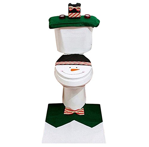 Futaba Christmas Decor Snowman Toilet Seat Cover and Rug Bathroom Set - A