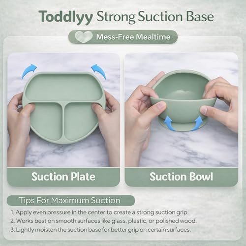 Image of 10 Pcs Silicone Baby Feeding Set for Toddlers 6+ Months | Baby Led Weaning Self Feeding Kit | Suction Plate & Bowl, Bib, Cup, Spoon & Fork, Fruit Feeder, Finger Brush | FDA | Ebook (Green,)