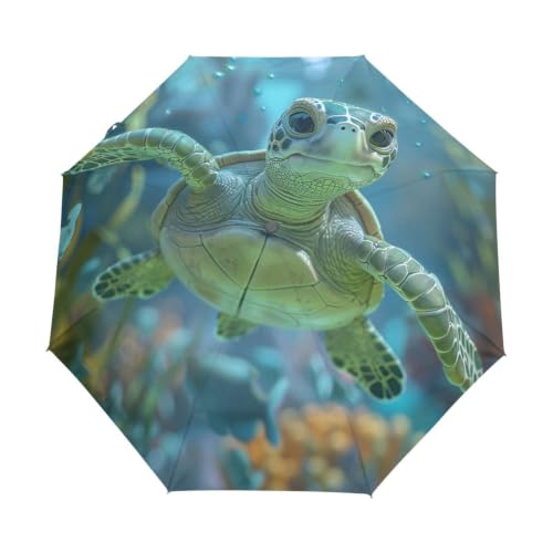 Parapluie automatique tortue de mer léger contre les UV et coups de soleil