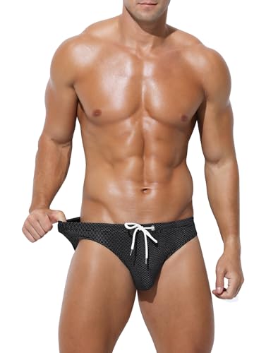 Arjen Kroos Men's Microfiber Mesh Swim Briefs Bulge Pouch Bikini Swimwear Breathable Swimsuit,Black,X-Large