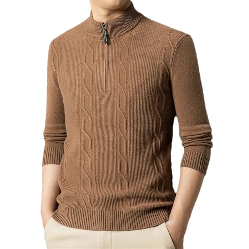 Men's Half-High Zipper Stand Collar Sweater Casual Long Sleeve Twisted Knitted Pullover Top