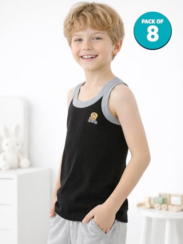 Image of Lux Cozi Sleeveless Gym Vest for Boys | 100% Cotton Material | Round Neck, Regular Fit | Pack of 4 | Color and Print May Vary
