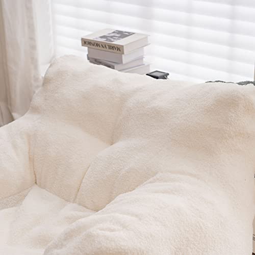 Soft Tufted Bean Bag Chairs For Adults, Medium Teddy Fabric Bean Bags With Arms, Ivory #TOP6
