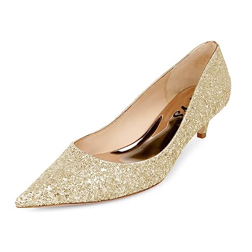 FYS Women Sparkling Glitter Slip on Pointed Toe Low Kitten Heel Pumps Work Office Dress Party Shoes Size 4-15 US