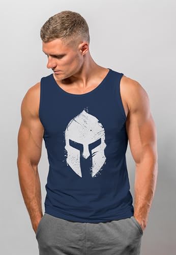 Neverless Herren Tank-Top Print Sparta-Helm Aufdruck Gym Fitness Muskelshirt
