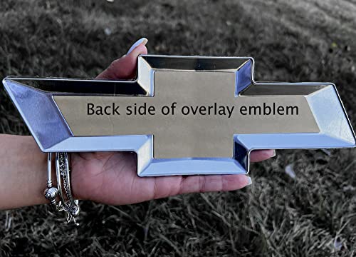 Front & Tailgate Bowtie Overlay Metal Black Flag Emblem For (2016-2019 Silverado 1500, Black With Red Line) #TOP2