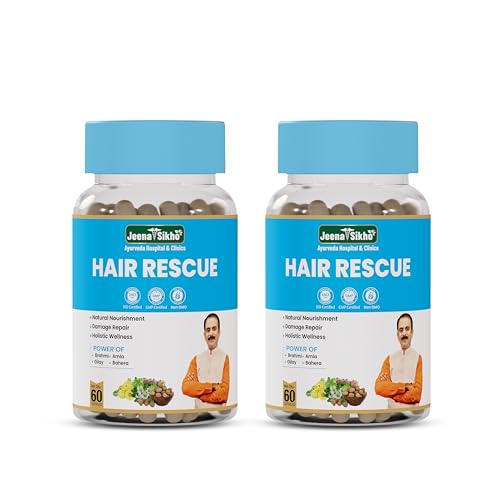 Image of Jeena Sikho Ayurveda Hair Rescue Capsules | Ayurvedic Supplement for Men & Women | Supports Hair Health, Scalp Care & Natural Shine | With Amla, Brahmi, Giloy & Bhringraj | 60 Capsules, Pack of 2