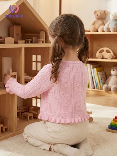 Image of Girls Cotton Knit Shrug Cardigan with Long Sleeve Ruffle Hem