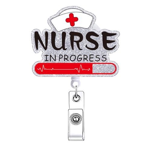 Funny Nurse in Progress Badge Reel Retractable for Nurse Teacher Nursing Badge Holder Graduation Gifts Healthcare RN CNA LPN LVN Medical Assistant Badge Clip ID Card Accessories