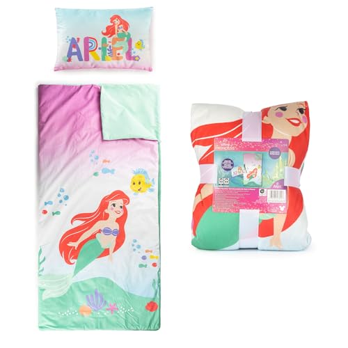 Image of Jay Franco Kids Slumber Bag and Pillow - 54 x 27 Inch Comfy Indoor Sleeping Bag for School and Sleepovers, 2 Piece Set, Multi - The Little Mermaid