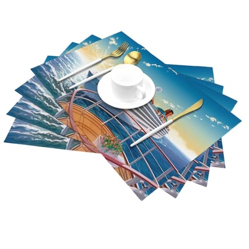 Lot de 4 sets de table tissés en PVC lavables et résistants - 4