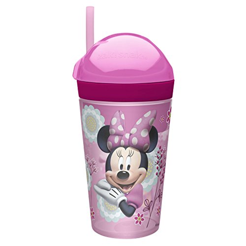 Zak Designs Minnie ZakSnak All-In-One Drink Tumbler + Snack Container For Toddlers – Spill-proof 4oz Snack Container Screws Securely Onto 10oz Tumbler With Accessible Straw, Minnie Bowtique