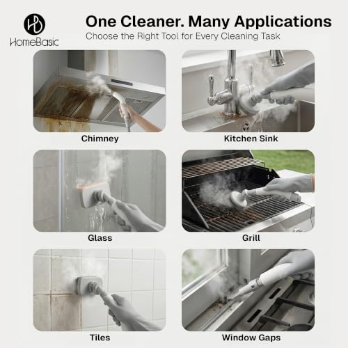 Image of HomeBasic Steam Cleaner 1200W | Portable Handheld Steam Cleaning Machine with 850ml Tank, 2M Hose & 5 Brush Attachments | Kitchen Bathroom Tile Grout Car Spot & Deep Cleaner (220V, 50Hz)