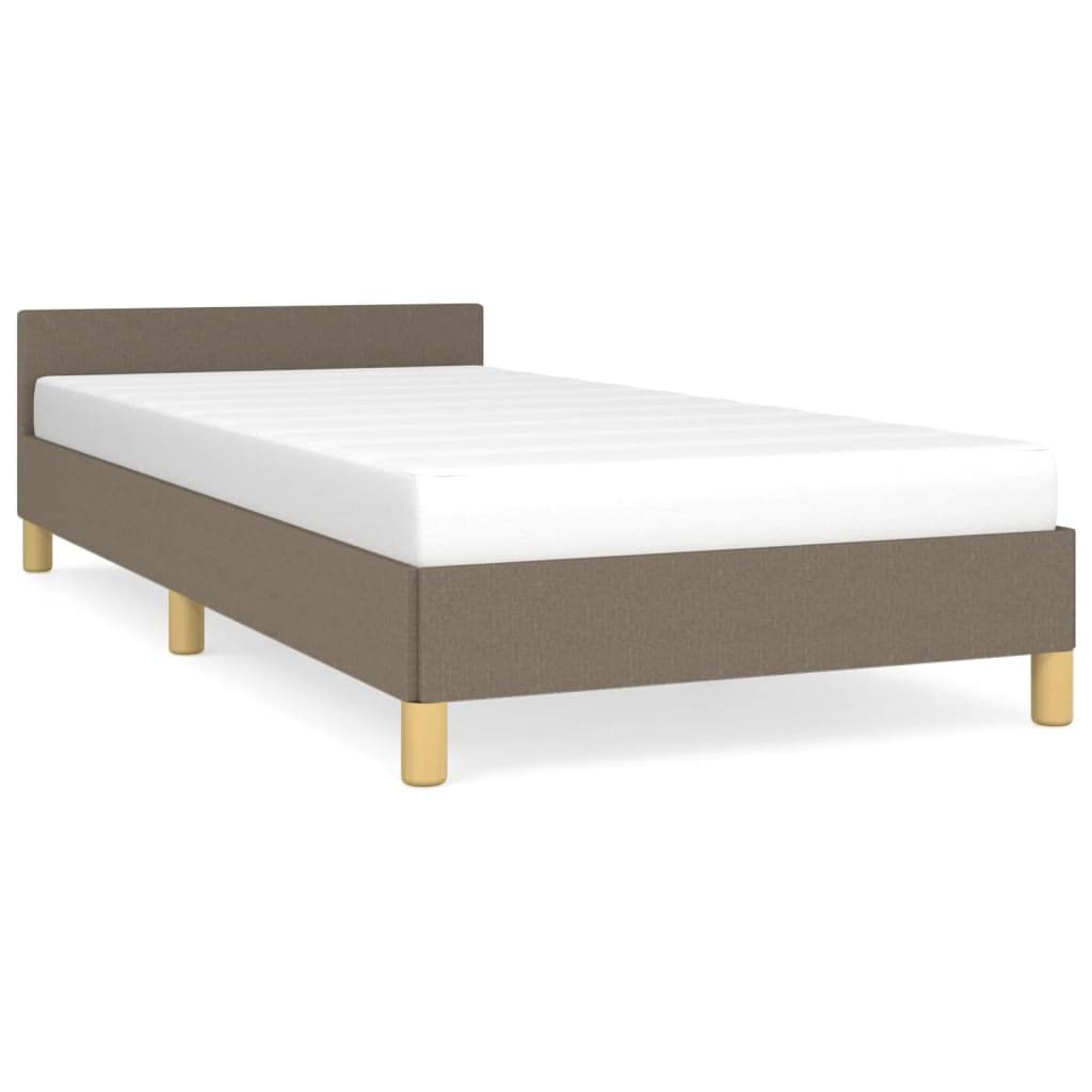 Tour de lit avec tête de lit en tissu, bois multicouche, 90 x 190 cm, taupe et lit simple, moderne, base de lit, avec lattes en contreplaqué