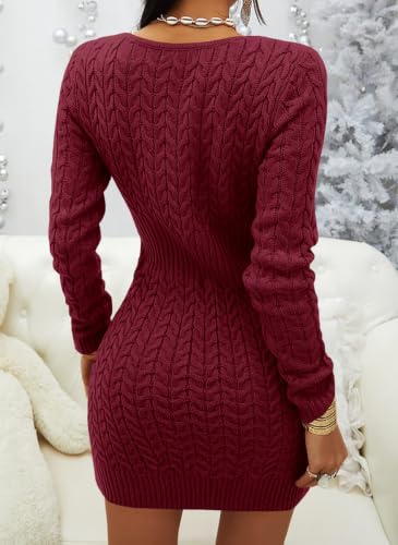 Image of Veatzaer Womens Zip V Neck Long Sleeve Cable Knit Mini Sexy Sweater Dressse