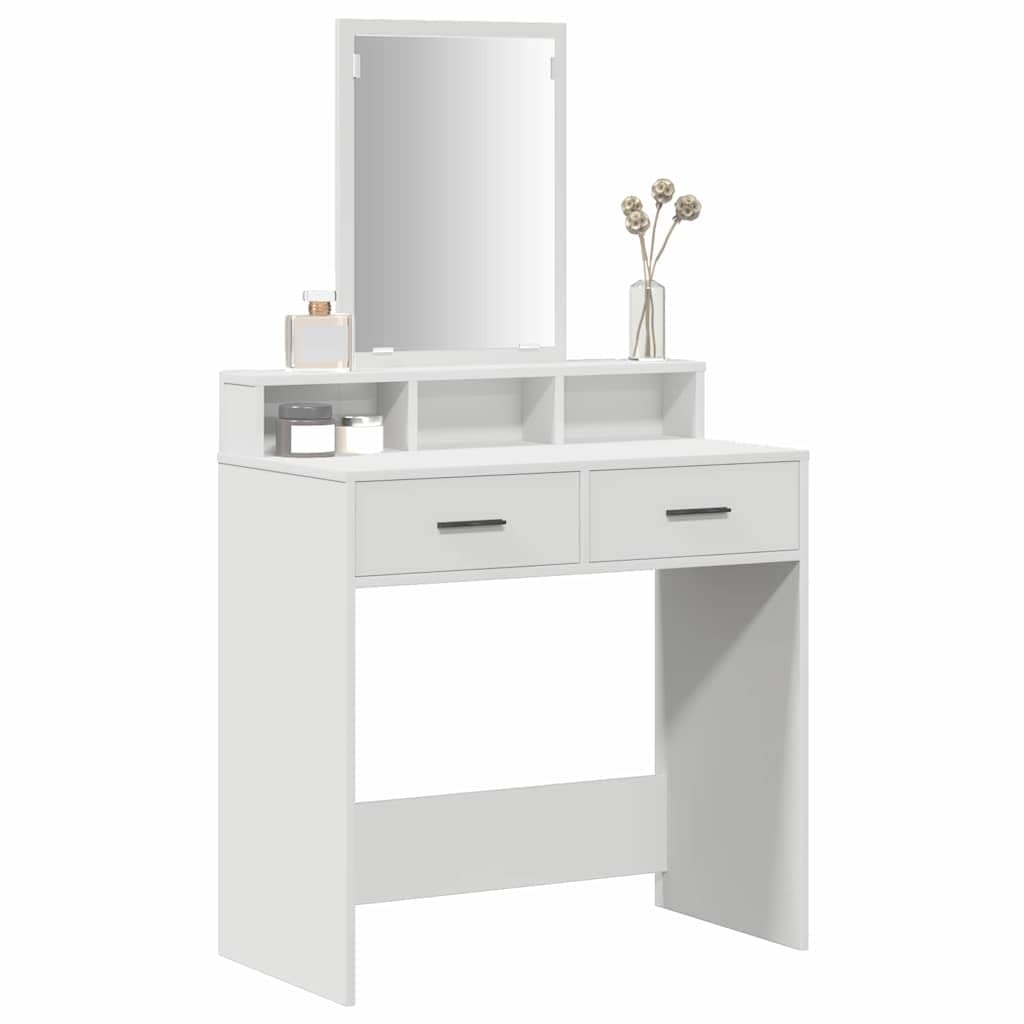 Schminktisch mit Schubladen Weiß Holzwerkstoff 79 x 41 x 140 cm Makeup Tisch mit Spiegel Stauraum für Schlafzimmer Mädchen Frau