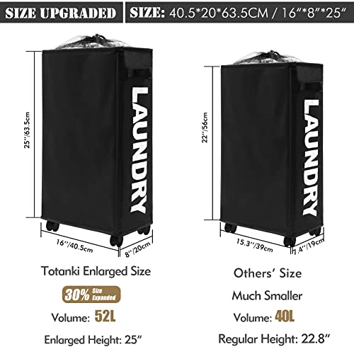 Totanki 25" Rolling Slim Laundry Basket With Handle On Wheels (4 Colors), Foldable Laundry Hamper, Collapsible Laundry Sorter And Organizer, Tall Storage Basket Bin (Black) #TOP2