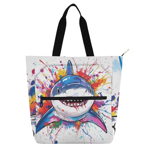Bolsa de mano de tiburón resistente con bolsillos para guardar libros de texto