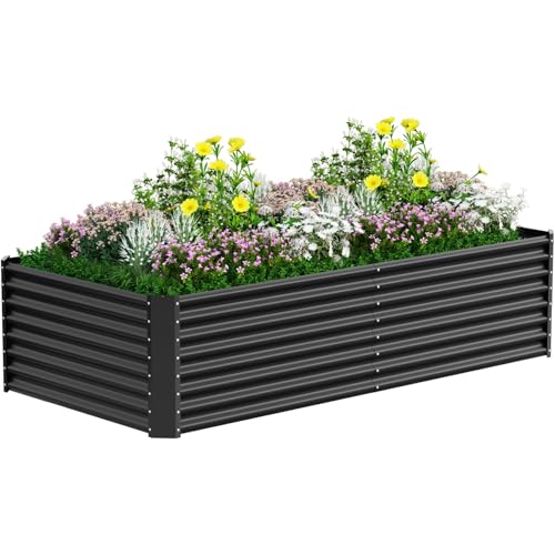 Raised Garden Bed, 8×4×1ft Large Outdoor Metal Planter Box,216 Gal Soil Capacity, Galvanized Raised Garden Bed Kit for Flower Plants, Fruits, Vegetable Herbs by DWALE - Used condition - CA$73.09